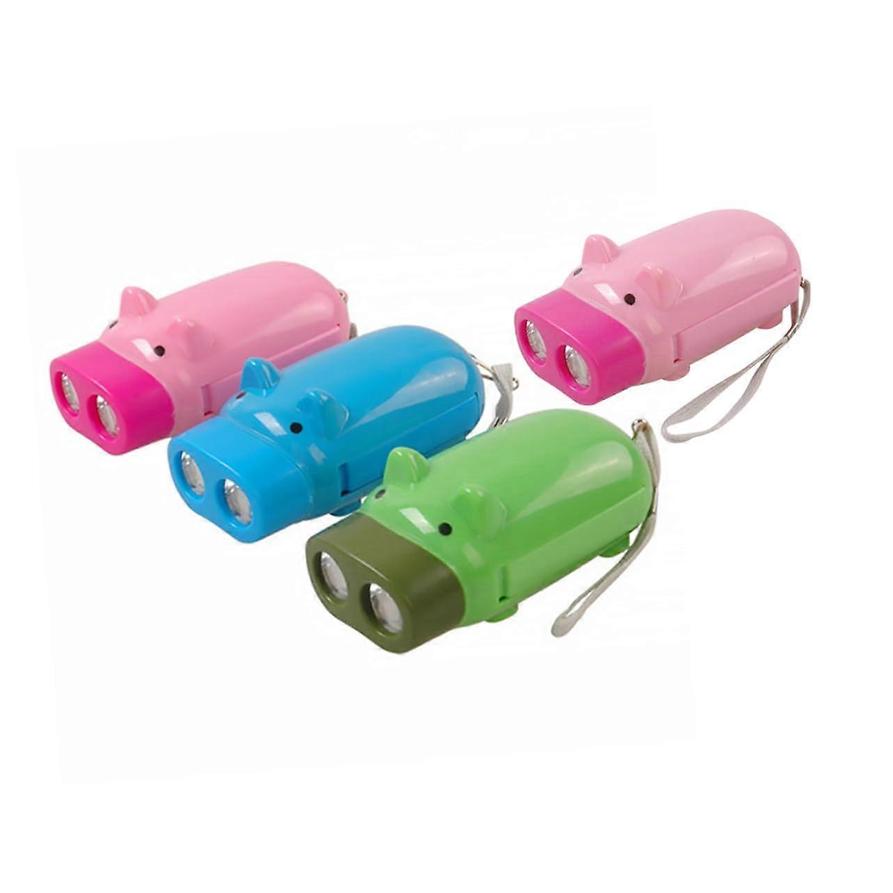 PigShaped Flashlights 4Piece Set Portable Crank LED Handheld Torches For Kids Random Colors