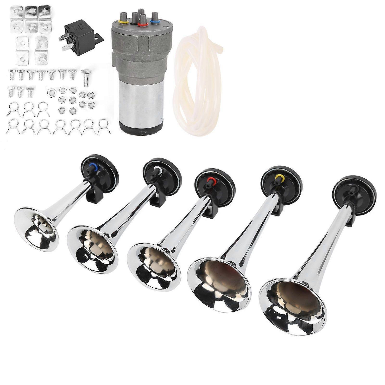 Car 5 Trumpet Set Tune 12V with Compressor Chrome Color Replacement for Trains Ships Vans