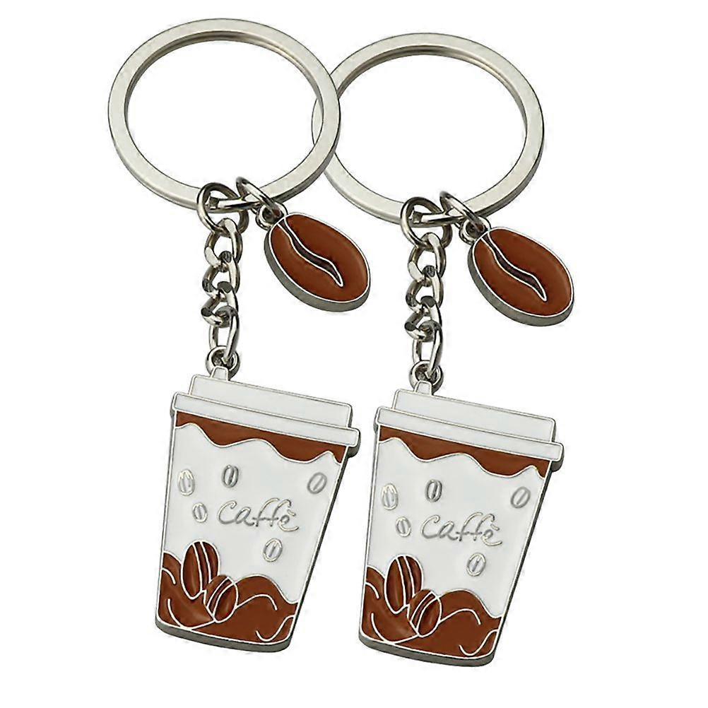 2pcs Creative Coffee Cup Key Chains Exquisite Hanging Pendant Key Ring