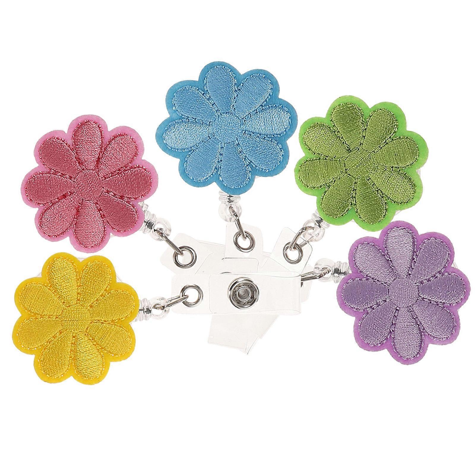Retractable Badge Reel Flower for Office 5Pcs Badge Holder with Clip