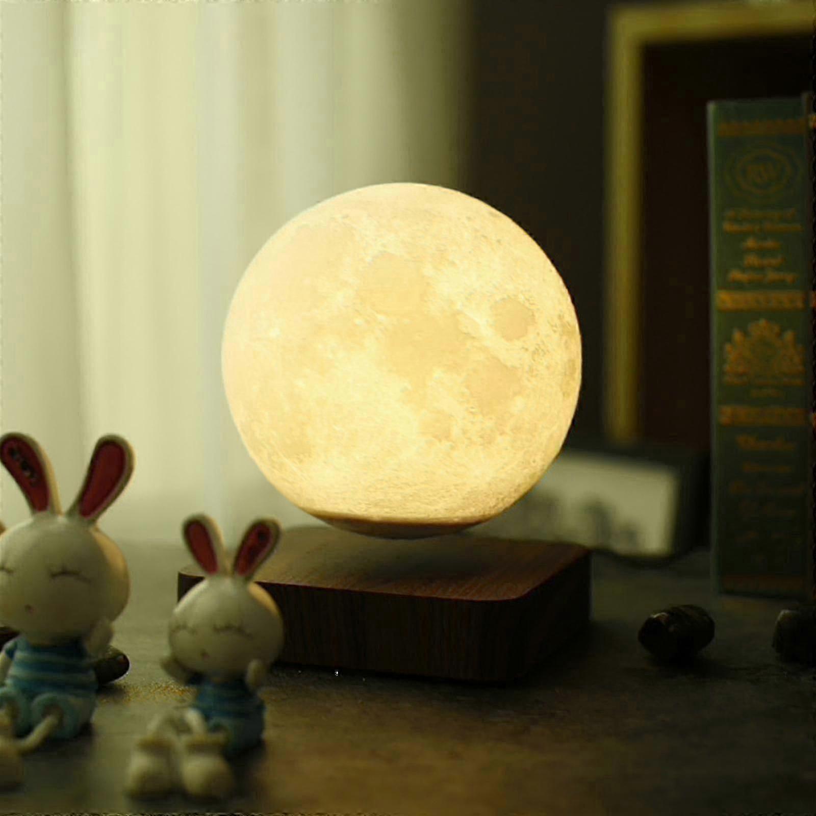 Levitating Moon Lamp Floating And Spinning In Air Freely With Luxury Wooden Base And 3d Printing Led Tw