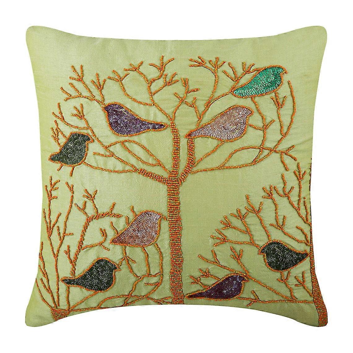 Pillow Case with Zipper, Lime Green & Multicolor Pigeon Design, 24x24 inch Square Shams, Modern Bird Theme
