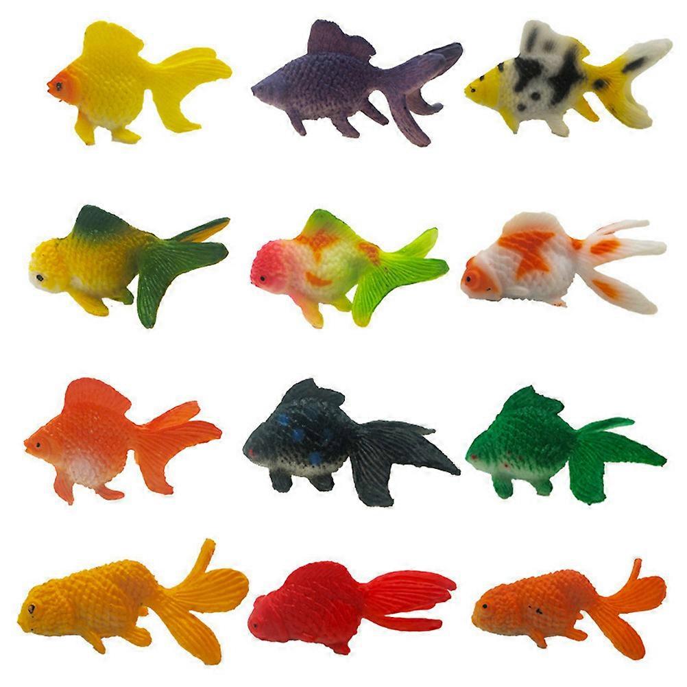 Goldfish Model 12Pcs Fish Tank Ornament Decorative Item Kids Cognition Toy Assorted Color PVC