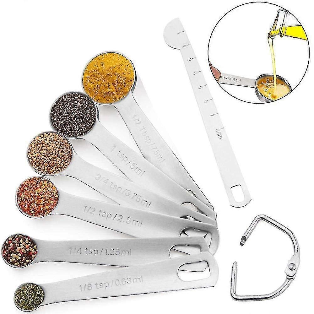 Measuring Spoons Set Of 7 With Engraved Marking Ruler For Measuring Dry And Liquid Ingredients