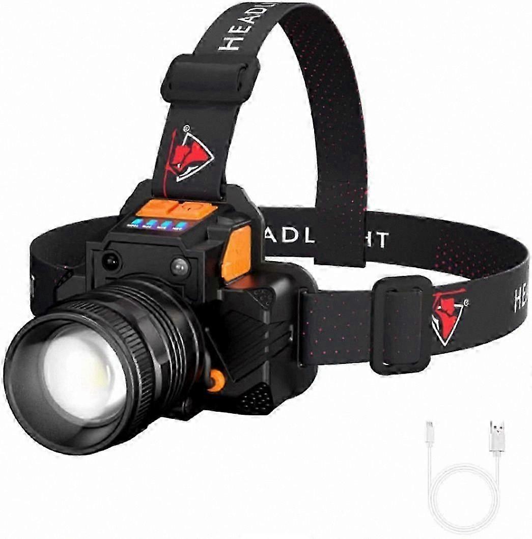 Super Bright LED Headlamp, 2000 Lumens, USB Rechargeable, 3 Light Modes, Waterproof, Adjustable Angle [Energy Class A]