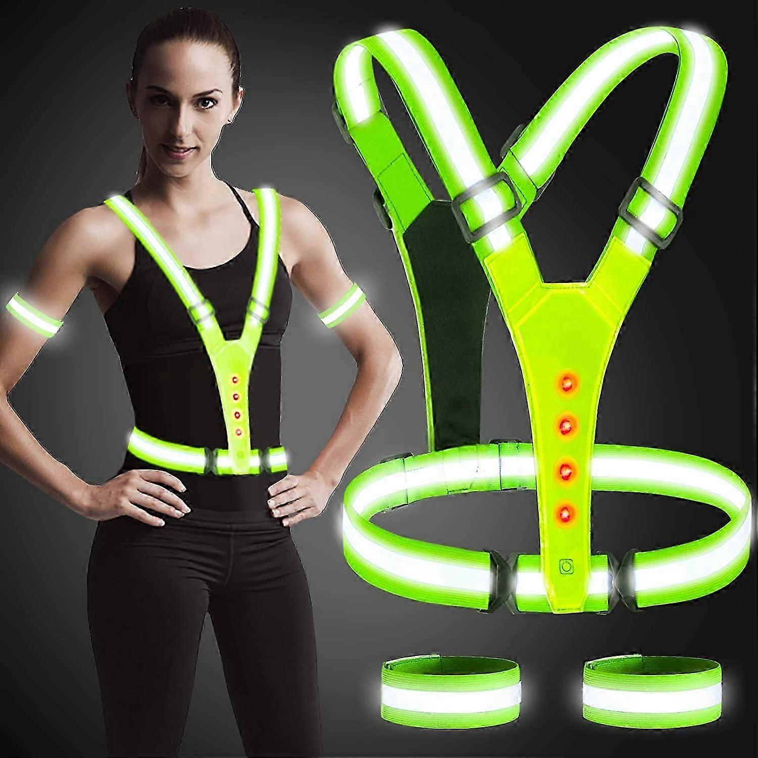 Led Reflective Vest, High Visibility Led Reflective Safety Vest Running Lights for Runners