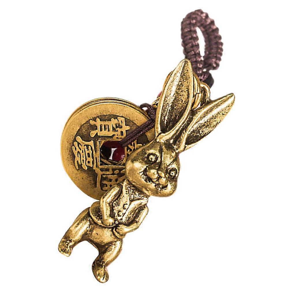 Brass Rabbit Chinese Coin Keychain Assorted Color Decorative Keychain for Bag Charm