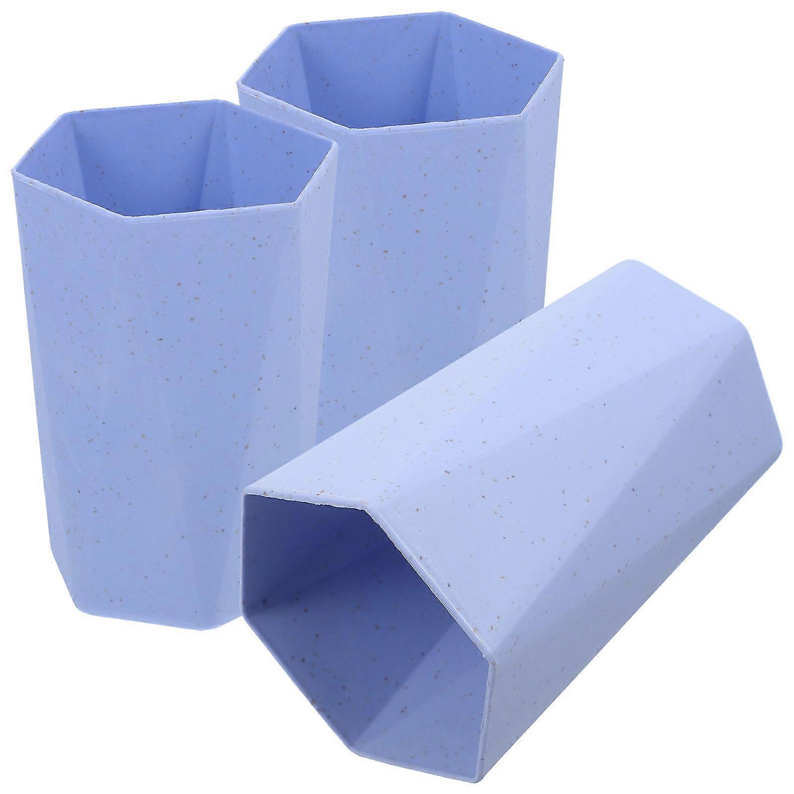 Toothbrush Storage 3Pcs Blue Bathroom Cups For Office Use Modern Design Smooth Surface With Water Holding Function