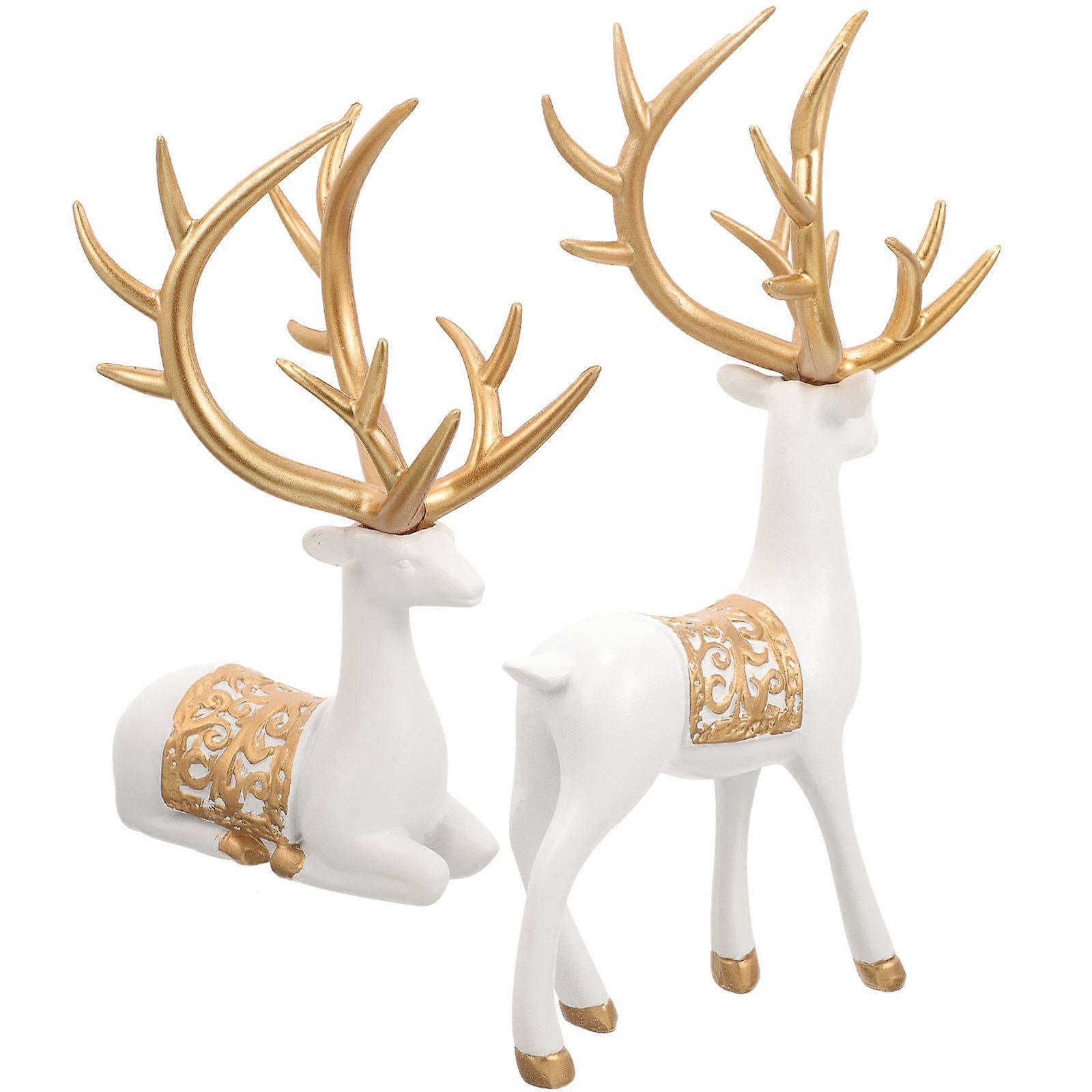 Resin Christmas Reindeer Figurines for Decor 2Pairs Assorted Color Elk Statues