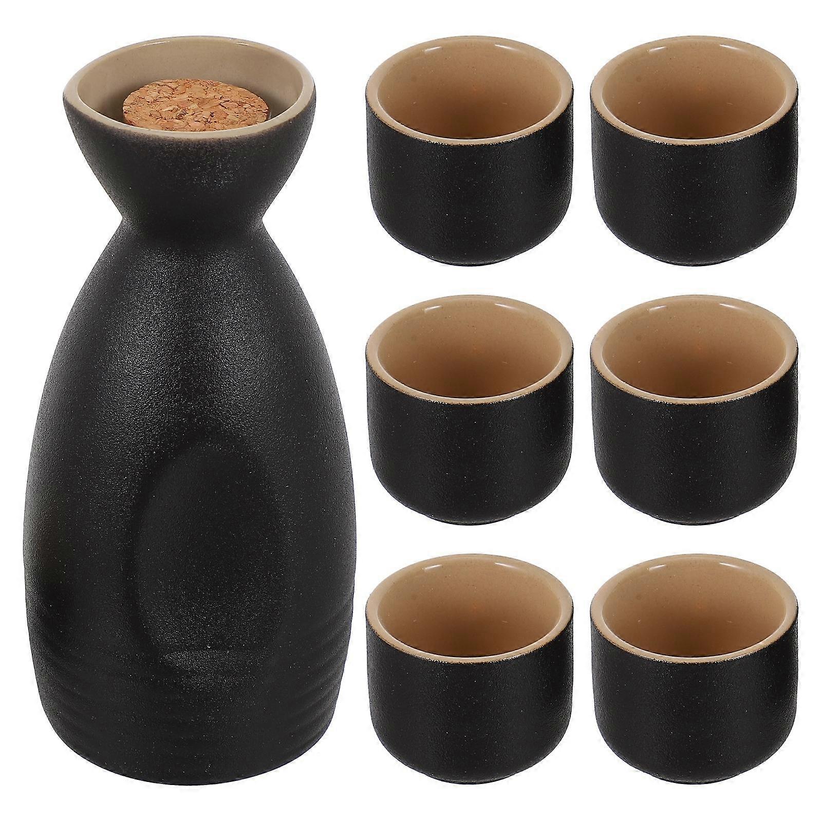 Japanese Style Sake Cup Serving Set For Home Use 4X4X3.5CM Black Microwave Set
