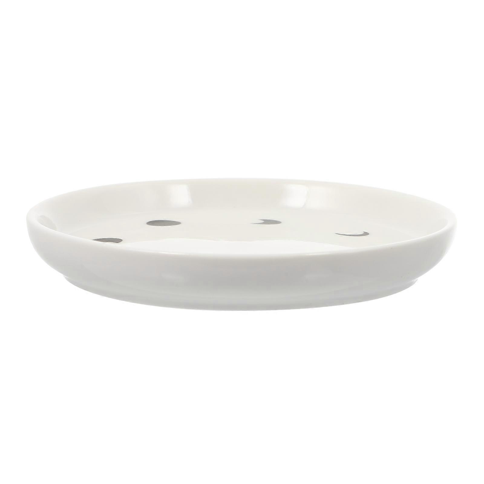 Jewelry Storage Plate Moon Pattern Ceramic Tray for Storage 1Pcs White