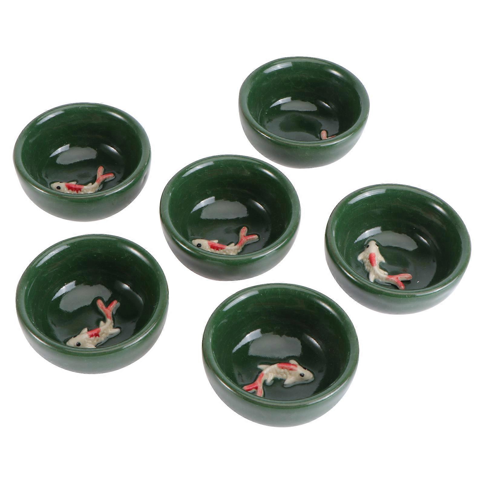 Ice Crack Ceramic Tea Cup Set for Drinking 3Sets Dark Green Wedding Gift