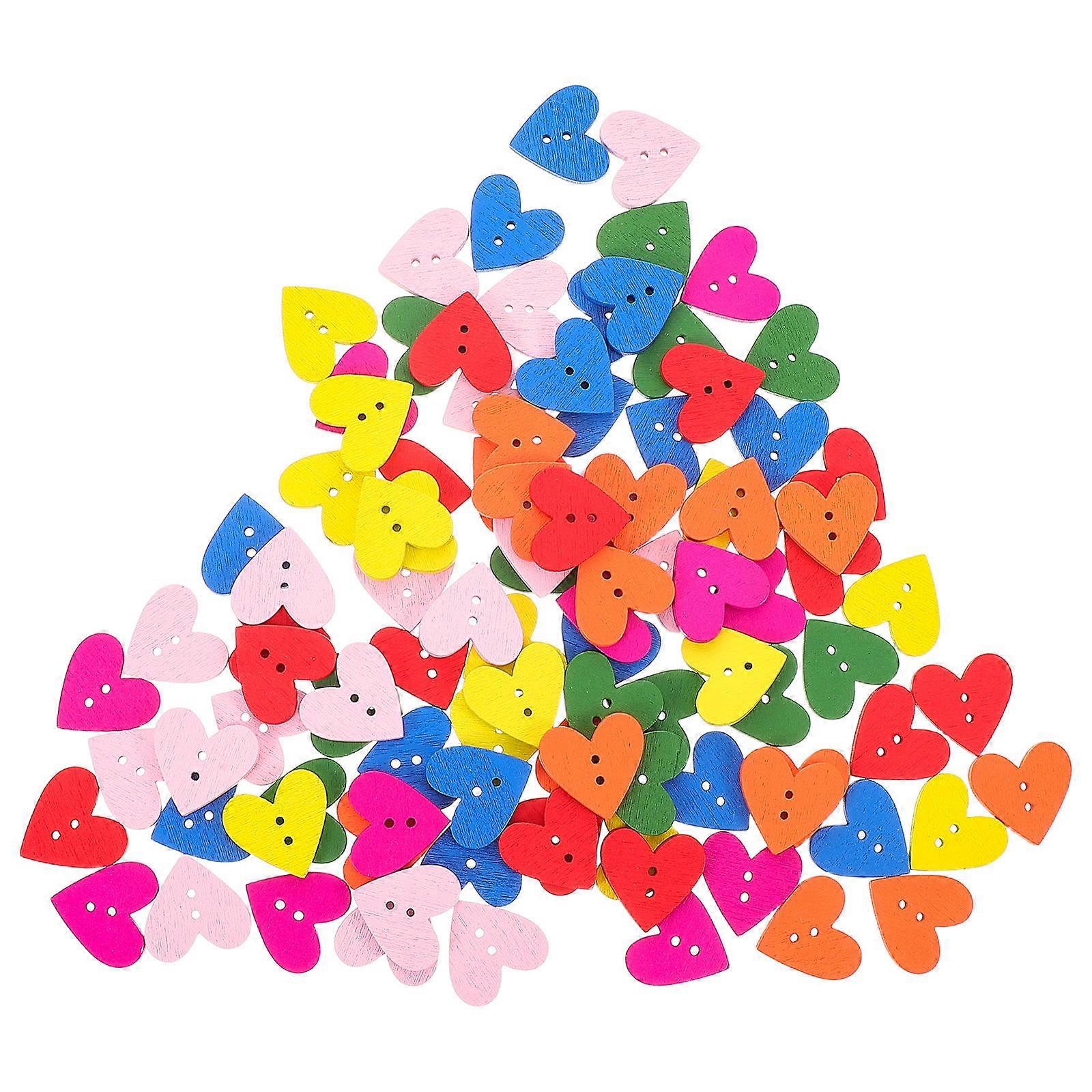 Wooden Heart Craft Buttons for DIY 200Pcs Colorful Heart Shaped Buttons