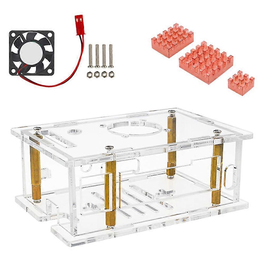For Orange Pi RV2 Acrylic Case with Cooling Fan and Copper Heatsink Transparent Protective Shell Easy Installation