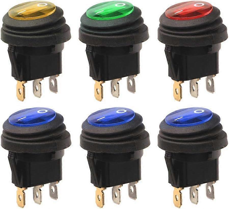 6pcs 12V-24VDC Rocker Switch LED Lights, Waterproof Round Push Button for Auto Boat Truck.