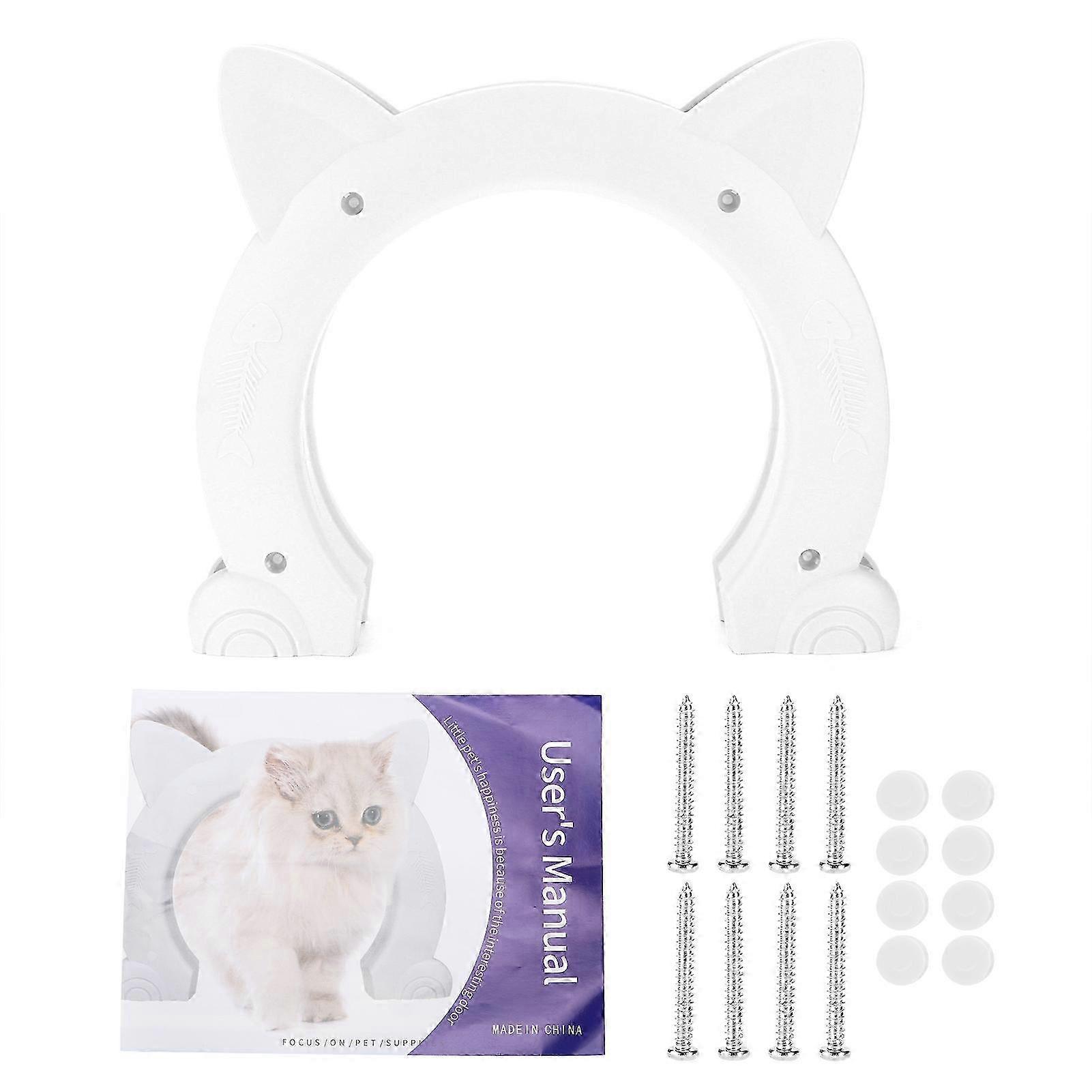 25-26 Cat Door Interior CatHead Shaped Plastic Cat Pass Through Door with Fish Bone Pattern(White )