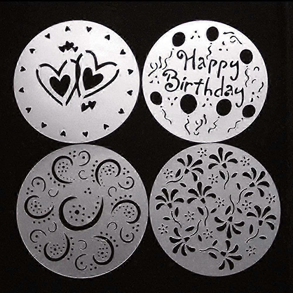4-in-1 Plastic Cake Stencils, Flower Spray Patterns, Bakery Tool - 20cm Diameter