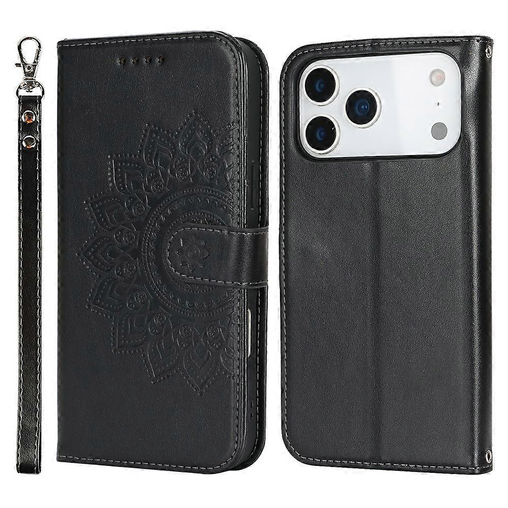 Compatible For iPhone 17 Pro Max Case Textured Leather Wallet Phone Cover with Strap