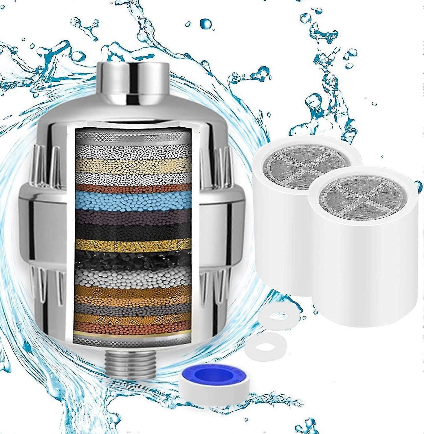 Anti-Limescale Shower Filter, Shower Filter, Shower Head Filter with 2 Cartridges, Shower Water Filter to Eliminate Chlorine and Fluoride