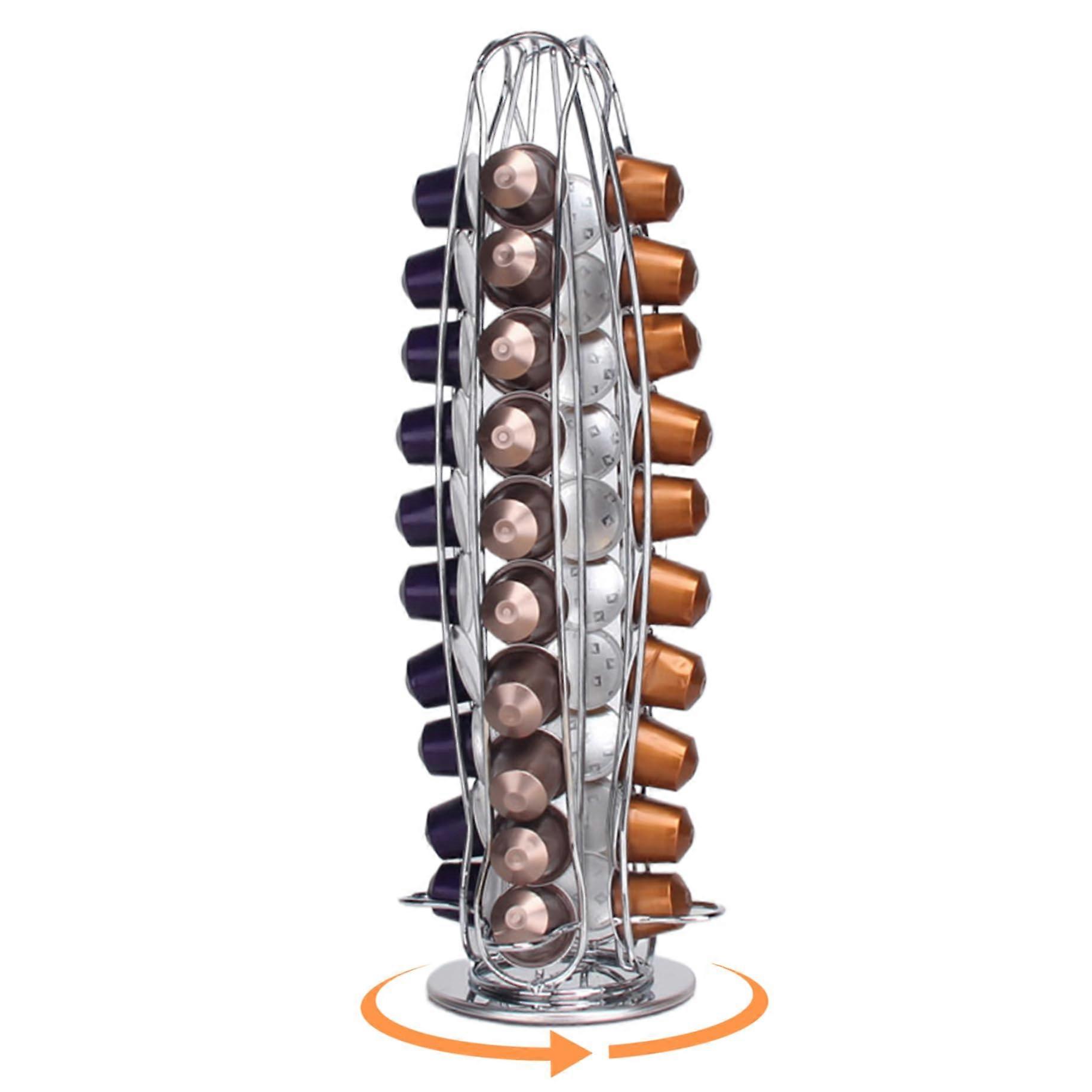 Coffee Pod Holder Stand 360° Rotating Metal Organizer for 40 Coffee Capsules Countertop Storage