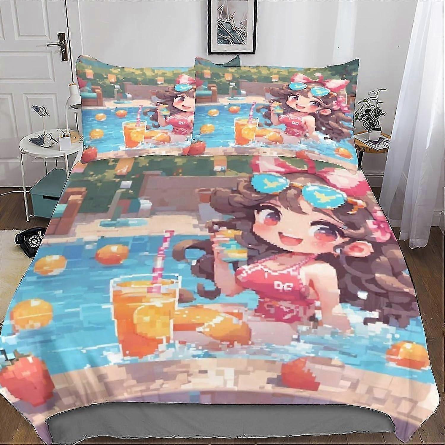 طقم الفراش ثلاثي الأبعاد للتوضيح للأطفال مع غطاء لحاف وسادة ، مع إغلاق سحاب ستوكات 3 قطع مناسبة للأولاد والبنات