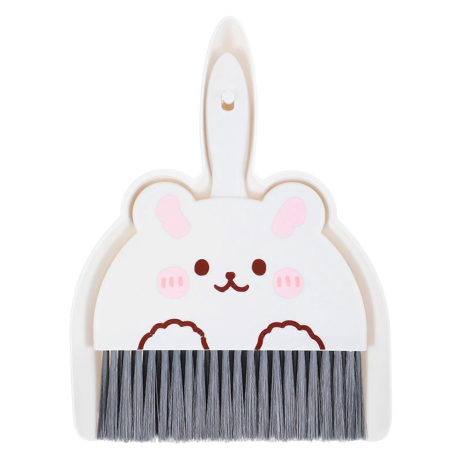 Dustpan and Brush Set for Keyboard, Car Seat and Pet Area Cleaning, Small White Rabbit Design