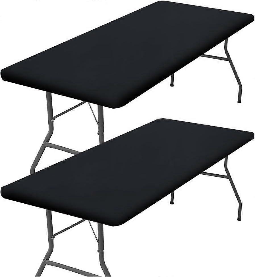 2 Pack Rectangle Picnic Table Cloth Waterproof Elastic Fitted Polyester Tablecloth Fits for 6ft Folding Tables Wipeable Washable Table Covers for Outd