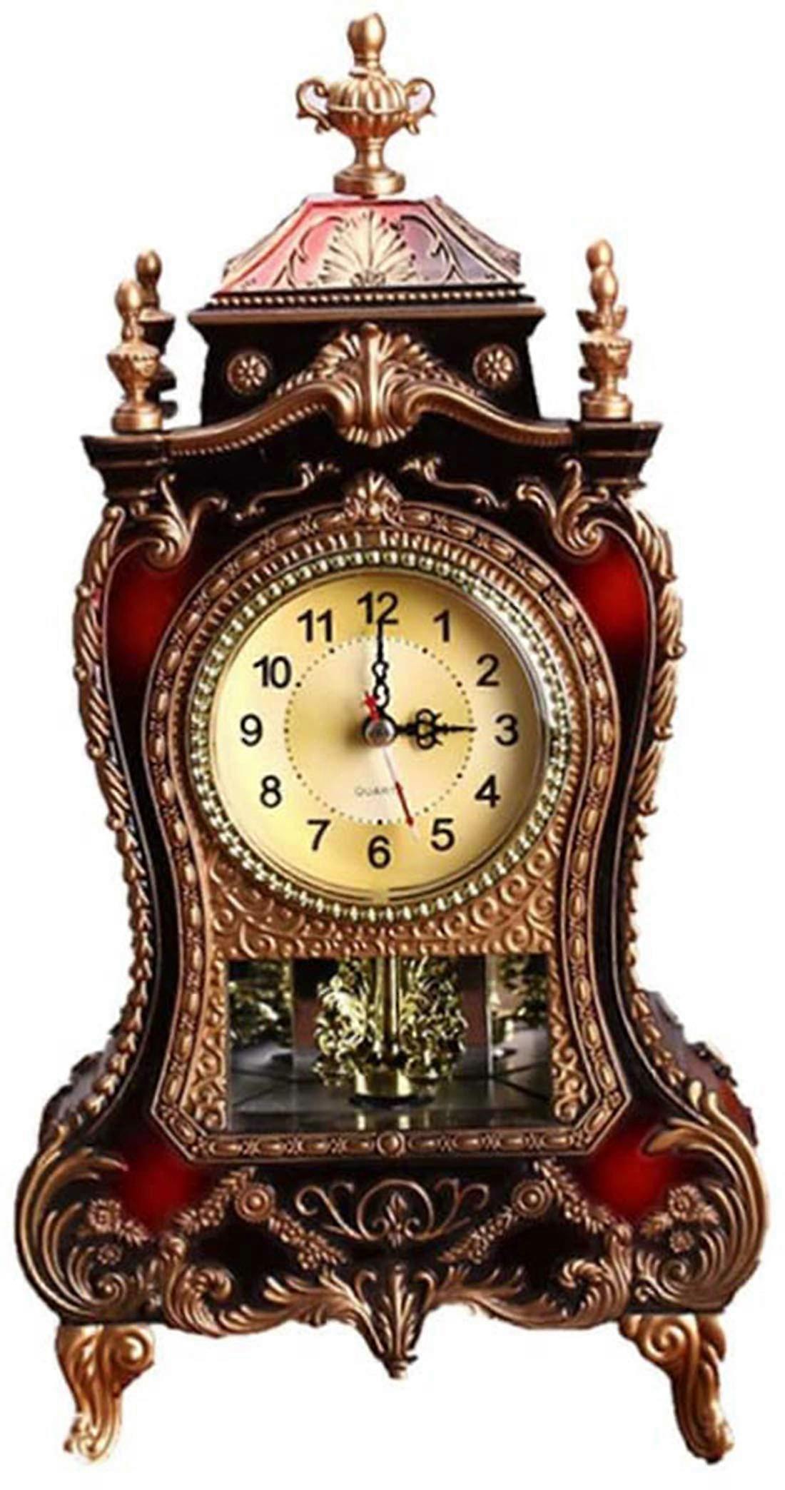 Vintage Desk Clock with Pendulum and Chimes, European Style Plastic Table Clock for Home or Hotel, Battery Operated Brown