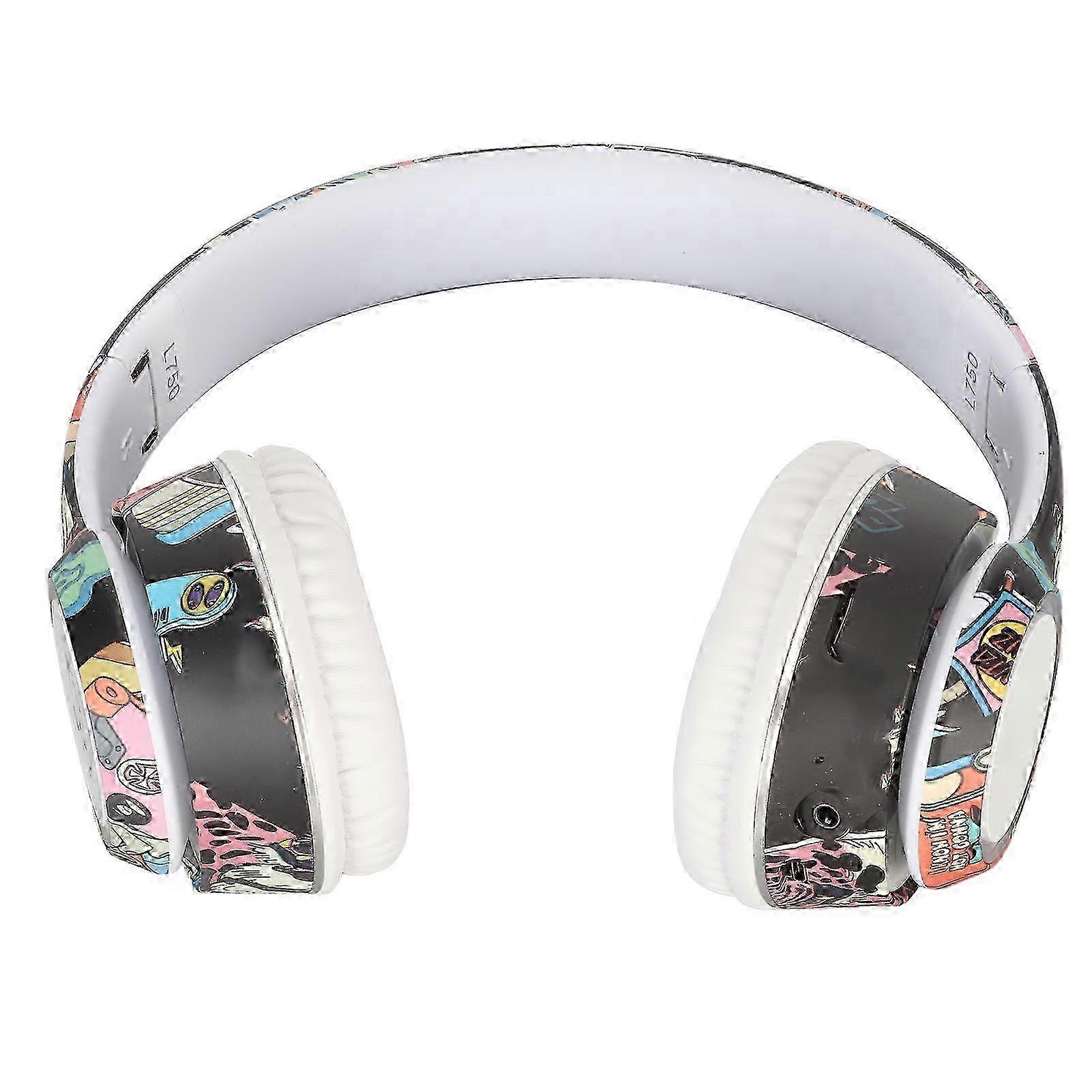 w Graffiti Bluetooth Headset HiFi Stereo Built in Mic Support Memory Card Line in Wireless Headphone with RGB Light for PC