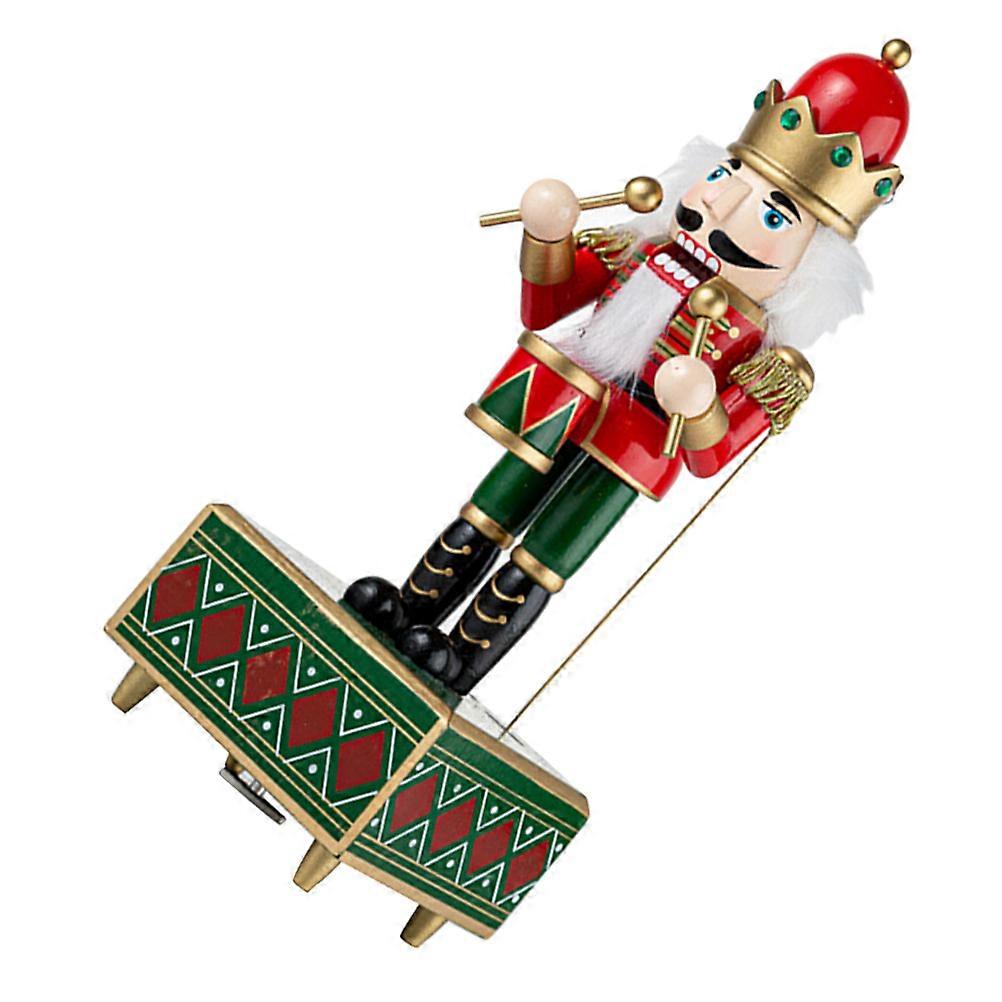 Traditional Wooden Nutcracker Music Box Adornment For Family Celebrations In Red Color With Decorative Features 1Set