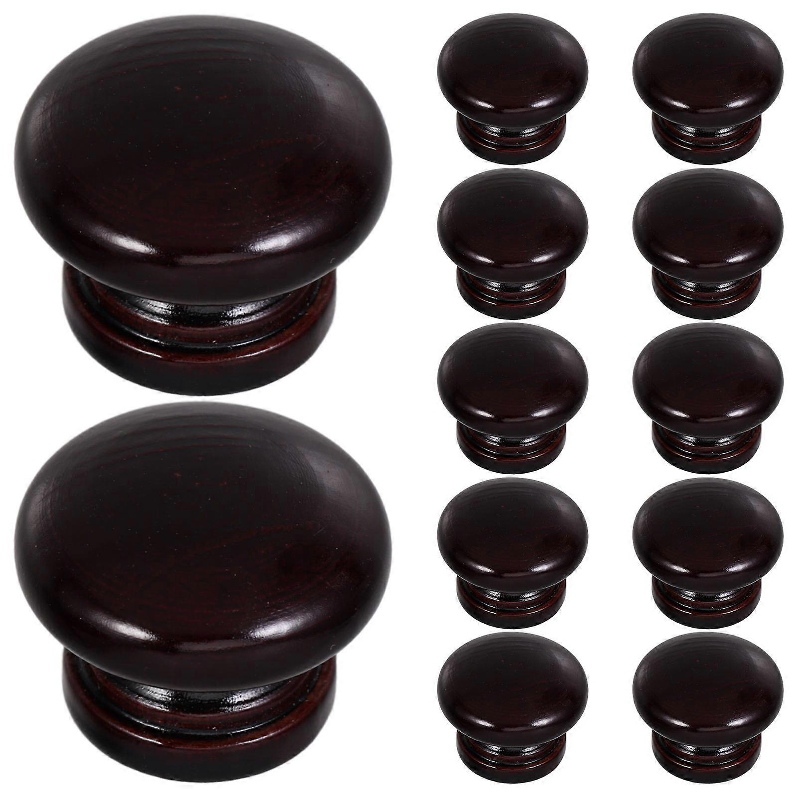 12Pcs Retro Cabinet Knobs Wood Material For Kitchen Cabinets Simple Design Round Shape Easy Installation