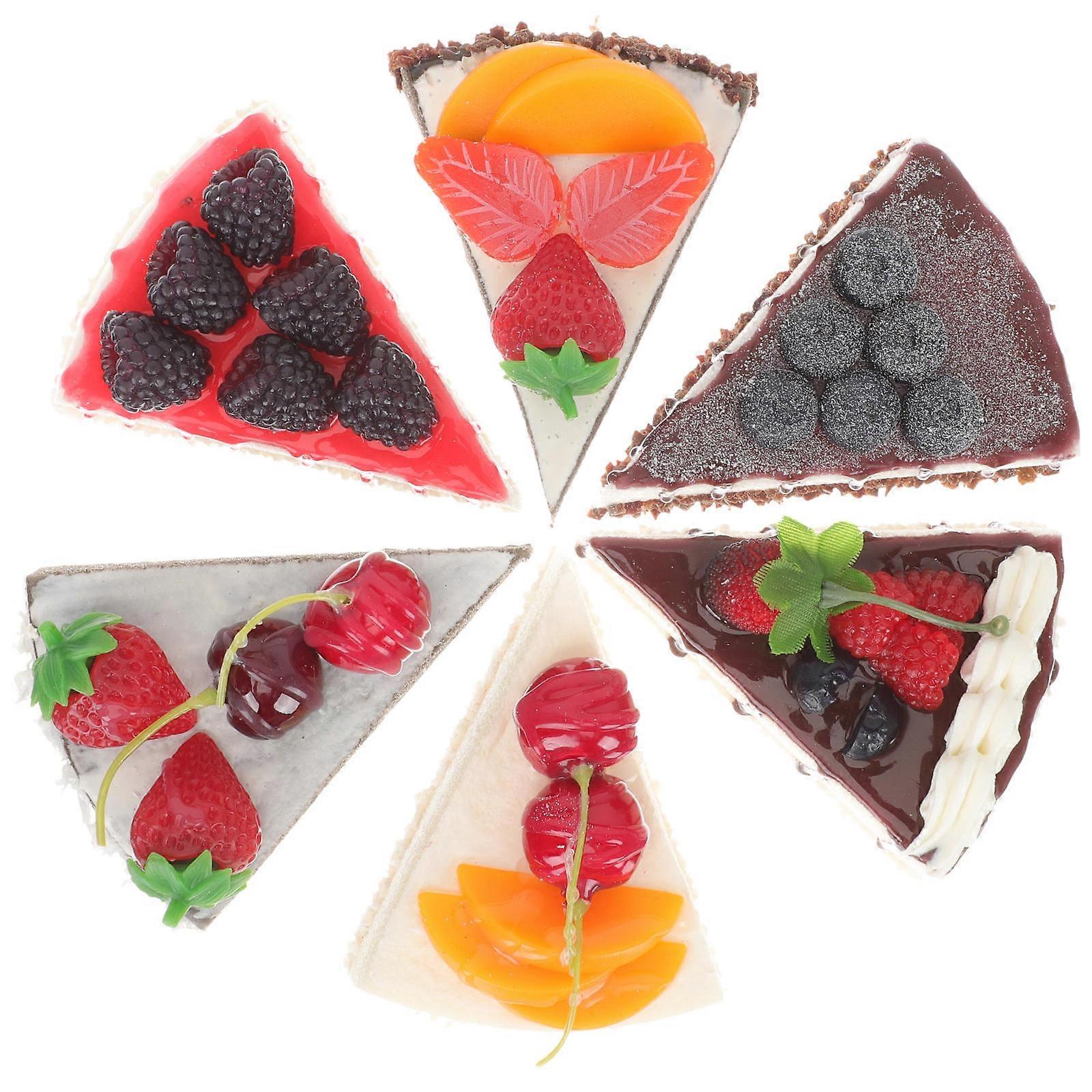 6pcs Realistic Artificial Slice Cakes Fruit Triangle Dessert Models