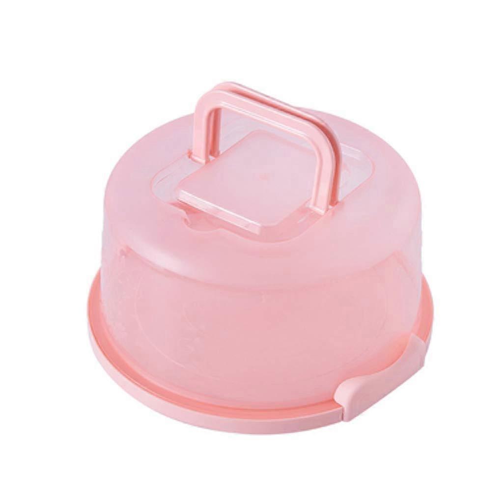 Cake Carrier with Lockable Lid and Airtight Seal, Plastic Round 8 Inch Cake Storage Box Pink