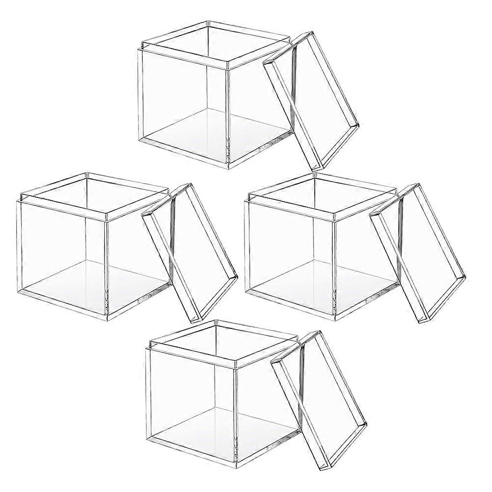 Clear Organizer Box Square Plastic Container for Storage 4Pcs