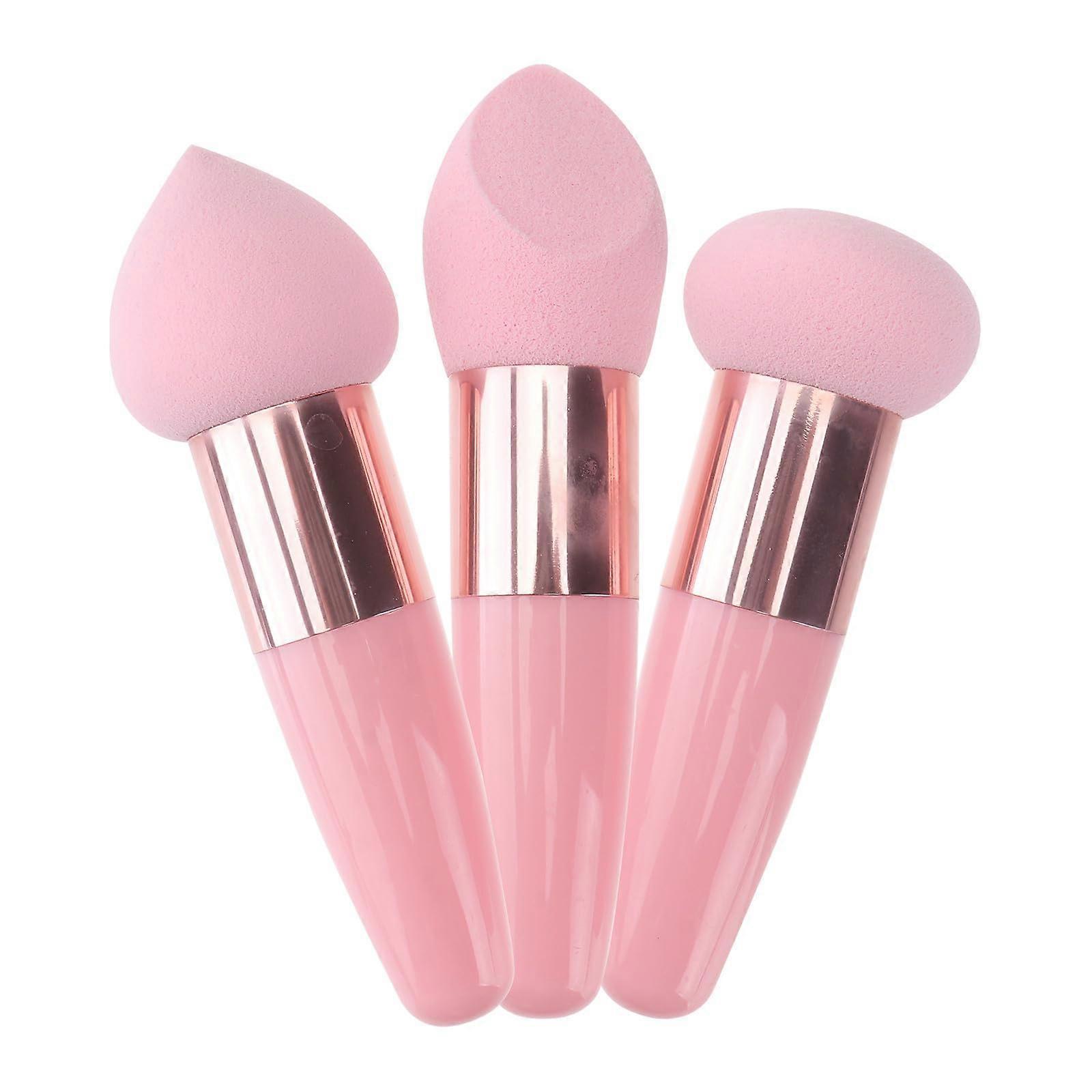 3Pcs Makeup Sponge with Handle for Foundation and Concealer, Washable Wet Dry Beauty Blender Set