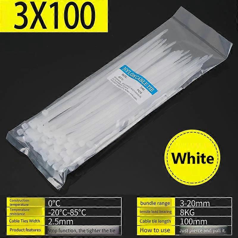 1000/100PCS Cable Ties Self-locking Cord Ties Plastic Straps Screw Hole Nylon Adjustable Cables Fixing Fasten Loop Wire Zip Ties