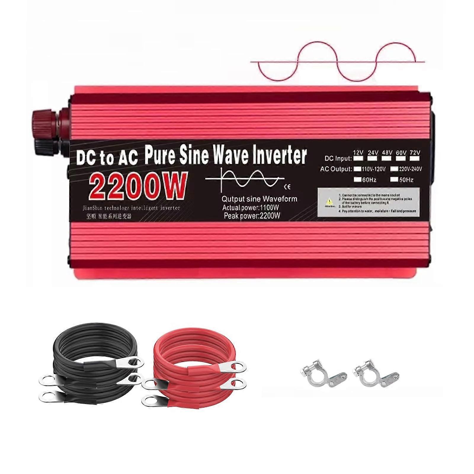 2200W Pure Sine Wave Power Inverter 12V/24V to 110V/220V Low Frequency with LED Display for Truck RV Home
