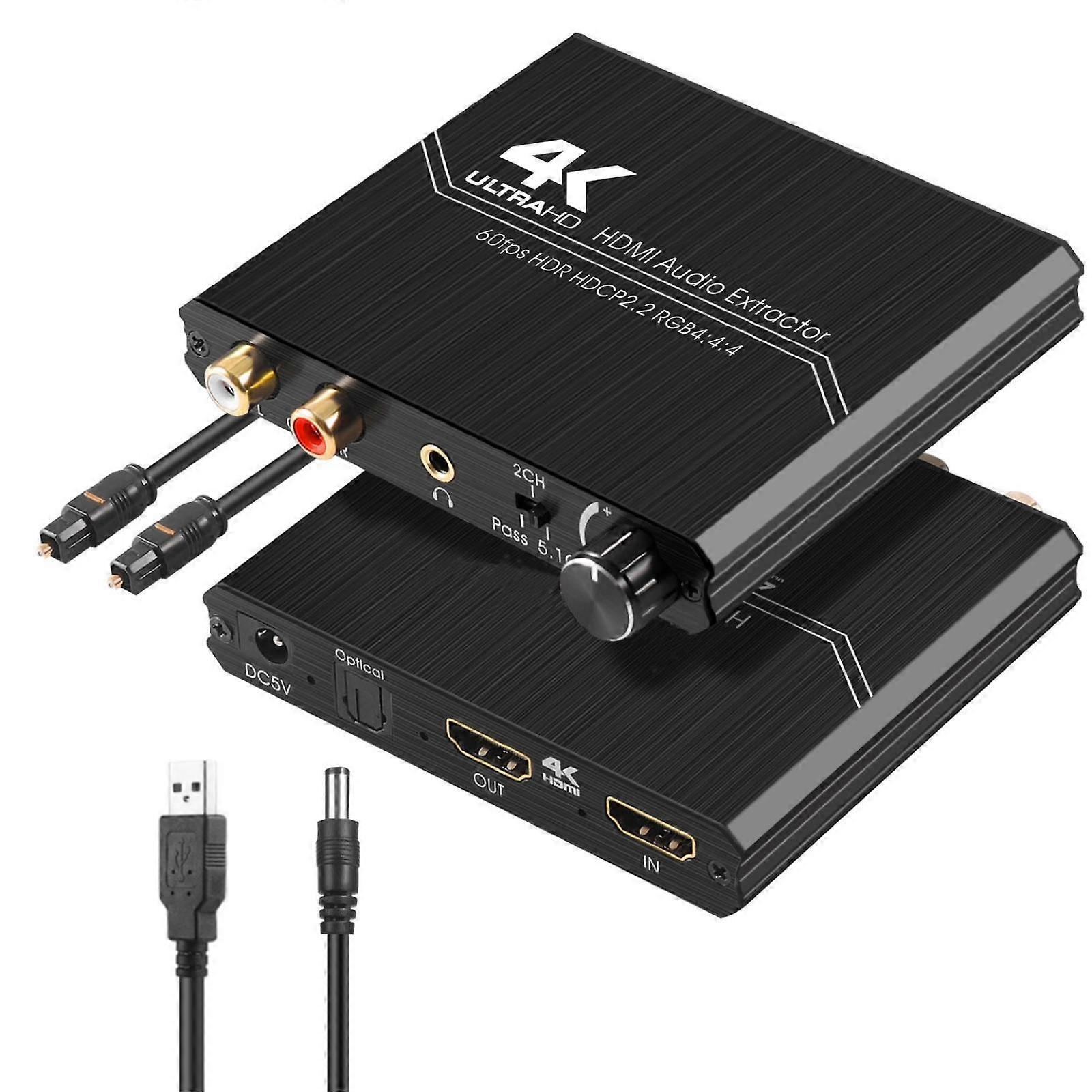 HDMI 2.0 Audio Extractor Support R/L Output And Volume Control 4K/60Hz Audio Splitter