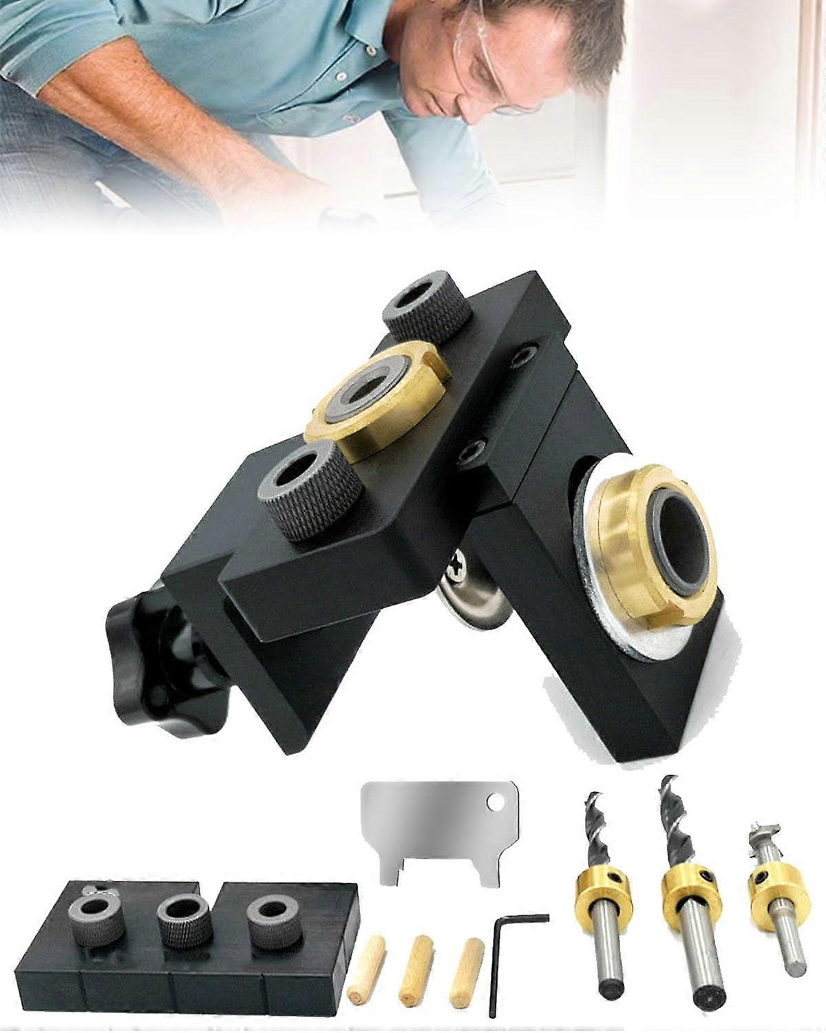 3 in 1 Woodworking Drill Jig Kit with Adjustable Guide, Self Centering Pocket Hole Jig and Metal Body