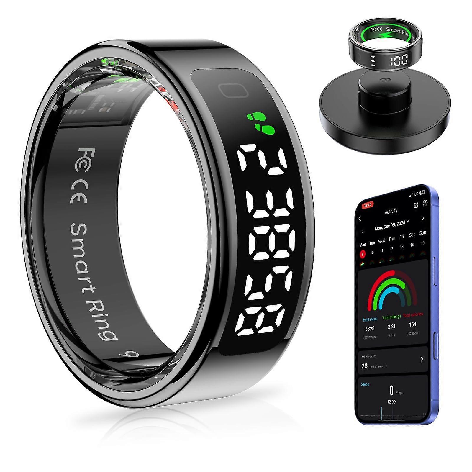 Smart Ring with Display Bluetooth 5.2, Heart Rate SpO2 Sleep Tracker, IP68 Waterproof Black #9