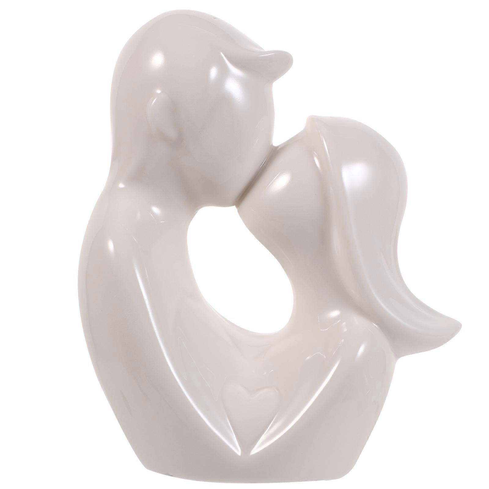 Decorative Ceramic Couple Sculpture for Desktop Display White