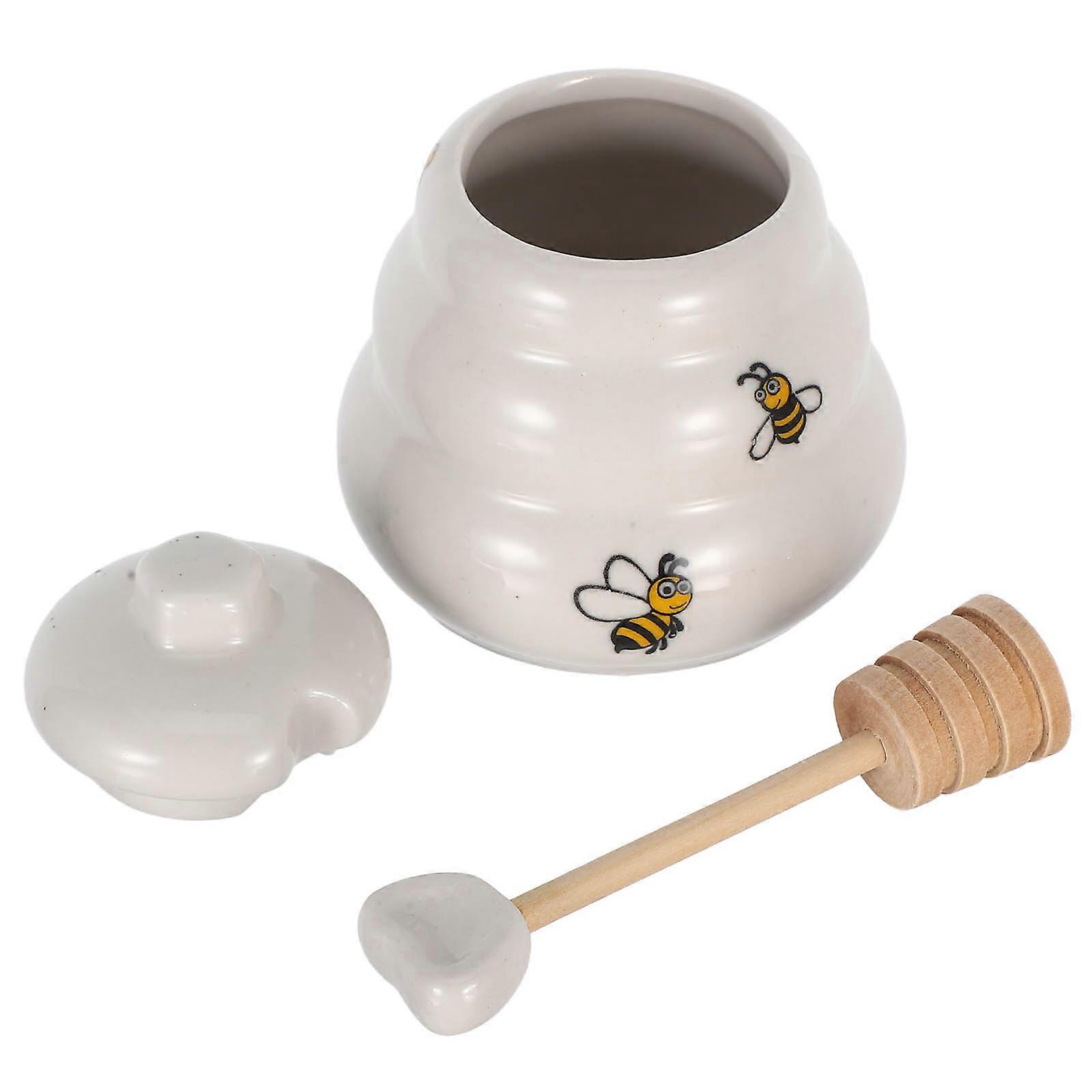 Ceramic Honey Jar Featuring Bee Pattern for Storage Use