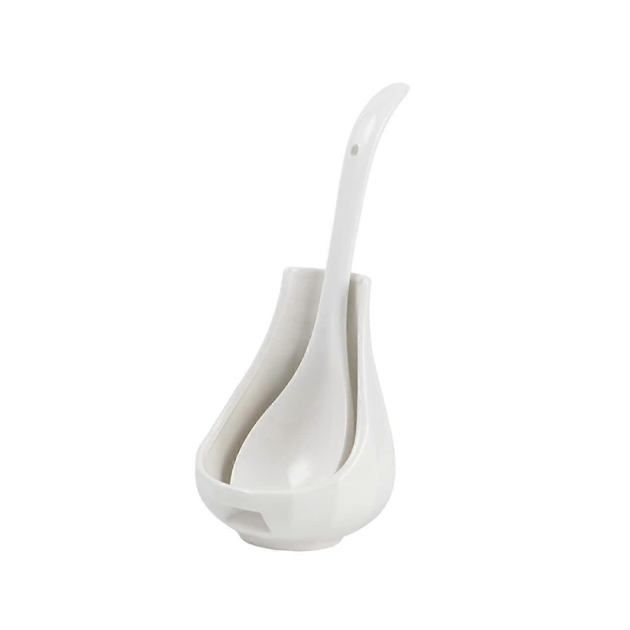 Ceramic Spoon Holder Set, White Kitchen Utensil Organizer with Easy Clean Surface and Elegant Finish
