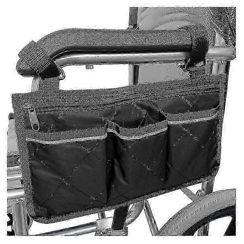 Universal Power Wheelchair Waterproof Side Bag with Pockets (Black)