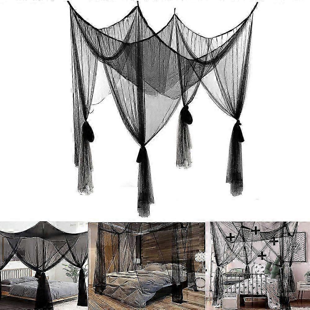 1.9x2.1x2.4m Mosquito Net with 4 Corner Posts, Curtains, Black