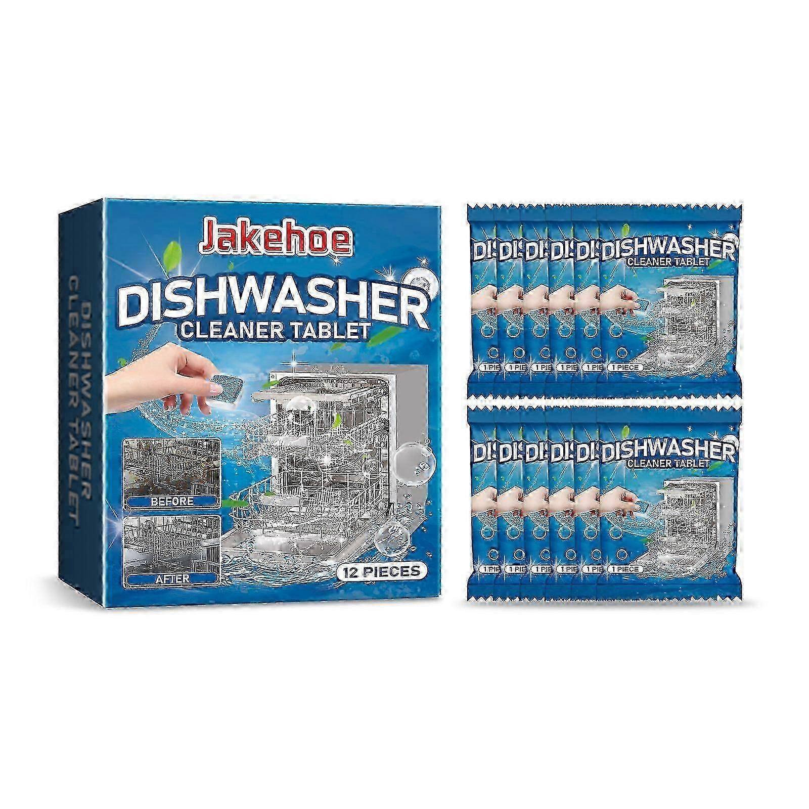 Dishwasher Cleaning Tablets - Effervescent Grease & Odor Remover for Kitchenware (12 Tablets)