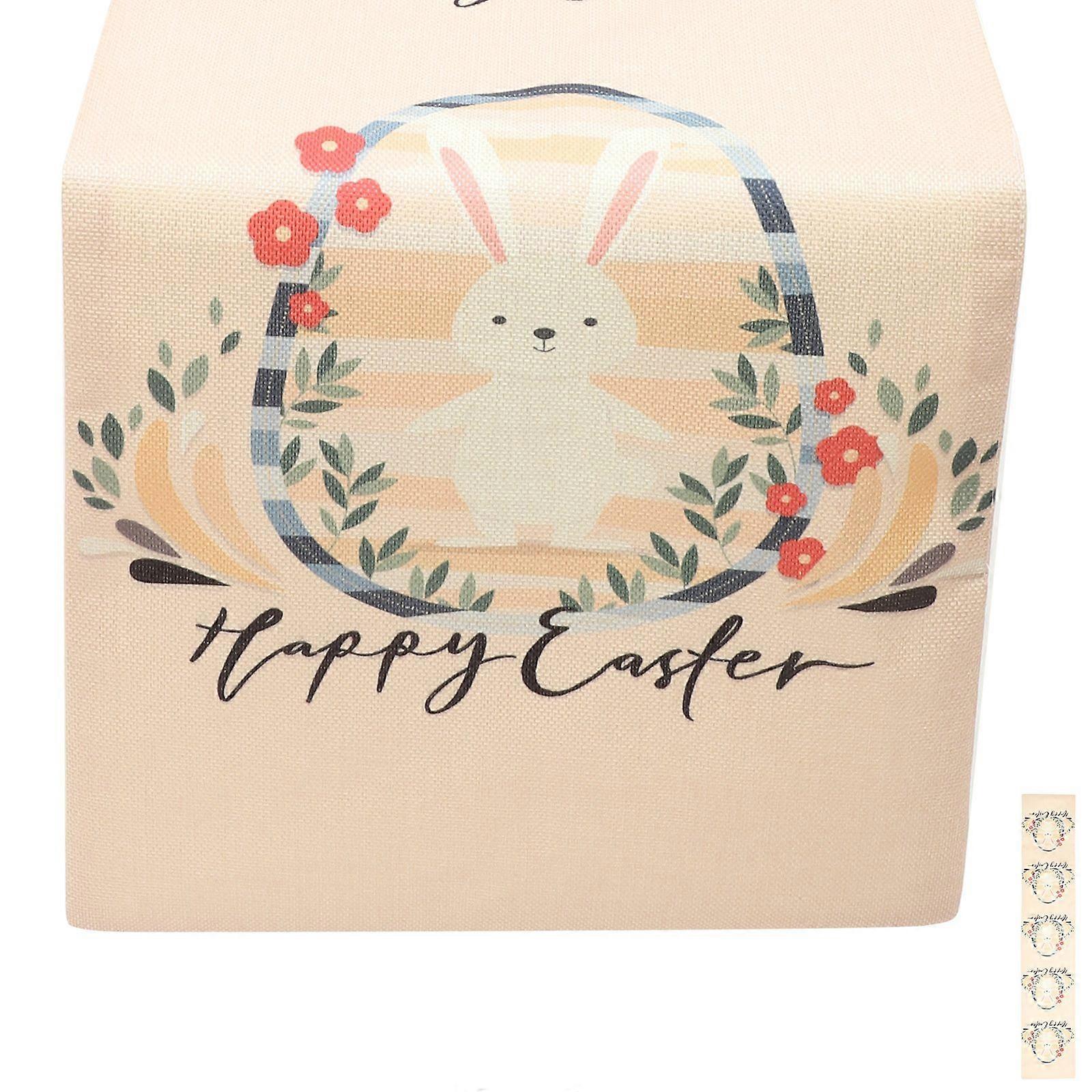 Easter Table Runner Easter Eggs Pattern Table Cloth Flax Table Cover Festival Table Cloth