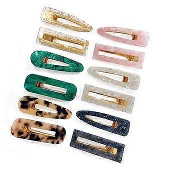 12 Pieces Acrylic Resin Marble Hair Clips Set, Decorative Pearls Hair Barrettes