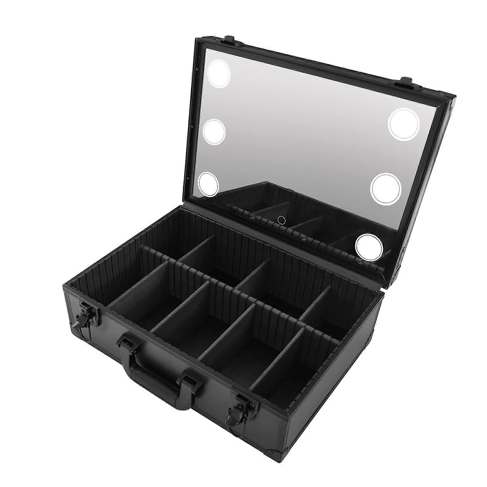 Makeup Train Case with 3Color Light Mirror, Large Capacity Organizer with Adjustable Dividers