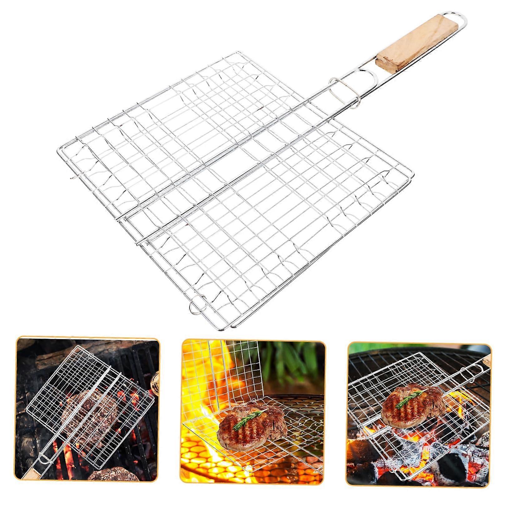 BBQ Grill Basket Stainless Steel Mesh with Secure Clip and Easy Clean Surface for Camping